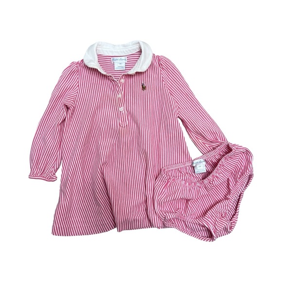 Ralph Lauren Other - Ralph Lauren Baby Striped‎ Knit Dress w/ Bloomers Girls Size 12m Pink